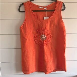 Kaktus Italian Orange Tank Top with Floral Detail